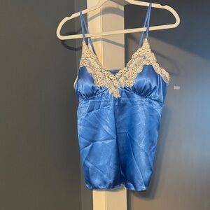 Satin Lace Trim Chemise in Blue